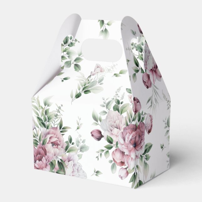 Lush Pink Peonies Greenery All Over Pattern Favor Boxes (Front Side)