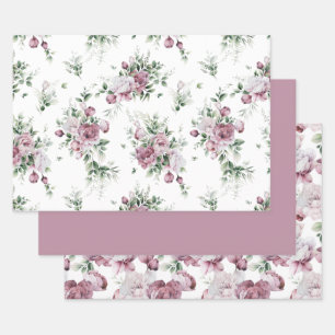Lush Pink Peonies Greenery All Over Pattern Wrapping Paper Sheets