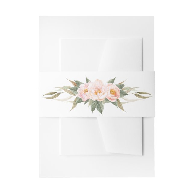 Lush Pink Peonies Watercolor Floral Invitation Belly Band (Front Example)
