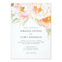 Lush Pink Peonies Watercolor Floral Wedding Card