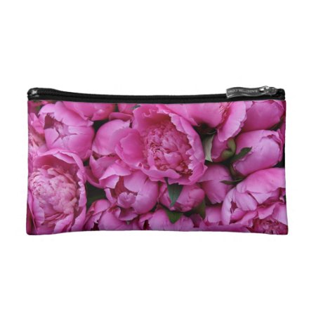 Lush Pink Peony Flowers Makeup Bag