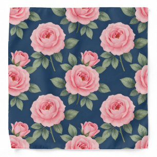 Lush pink roses botanical pattern bandana