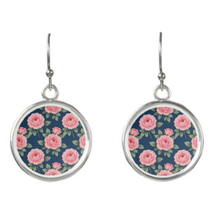 Lush pink roses botanical pattern earrings