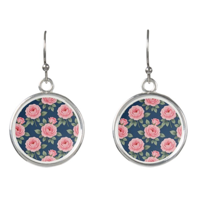 Lush pink roses botanical pattern earrings (Front)
