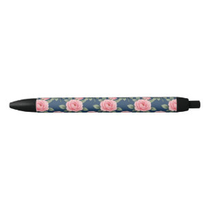 Lush pink roses botanical pattern pen