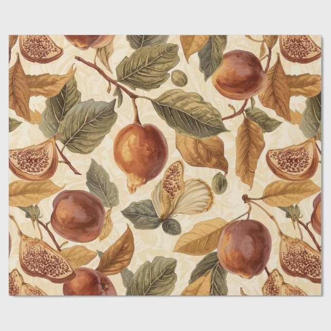 Lush Plums & Fig Leaves Wrapping Paper | Vintage (Flat)