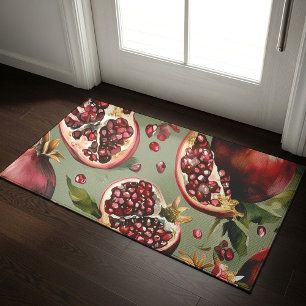 Lush Pomegranate Fruit and Flowers Pattern Doormat