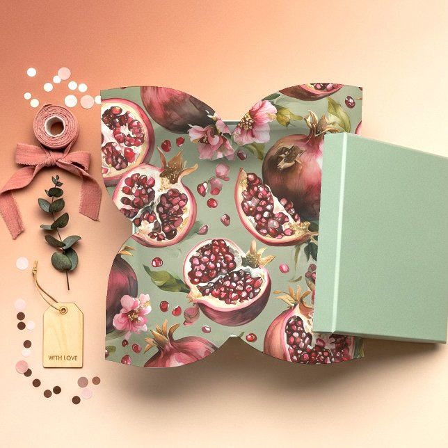 Lush Pomegranate Fruit and Flowers Pattern Tissue Paper (Creator Uploaded)