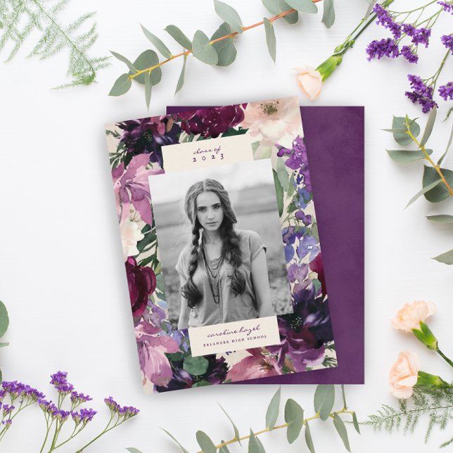 Lush Purple Flowers | Romantic Graduation Photo An Announcement (Creator Uploaded)