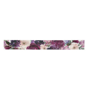 Lush Purple Flowers Romantic Watercolor Floral Satin Ribbon