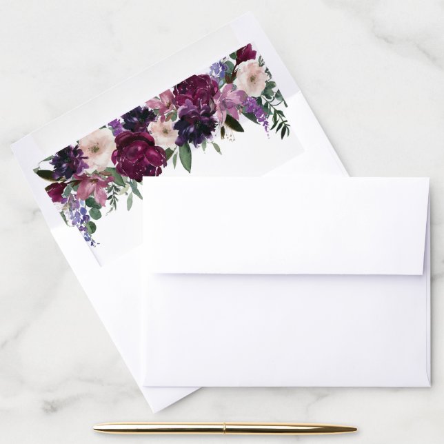 Lush Purple Flowers | Romantic Wedding Envelope Liner (Desk)