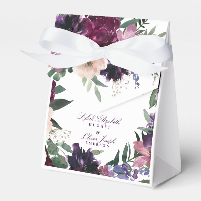Lush Purple Flowers | Romantic Wedding Favor Boxes (Front Side)