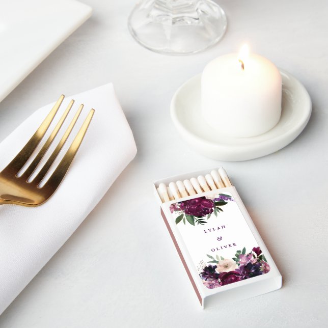 Lush Purple Flowers | Romantic Wedding Favor Matchboxes (Insitu)