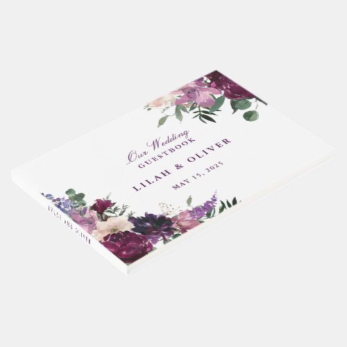 Lush Purple Flowers  Romantic Wedding Guest Book