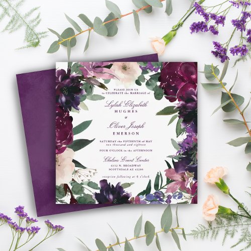 Lush Purple Flowers  Romantic Wedding Invitation