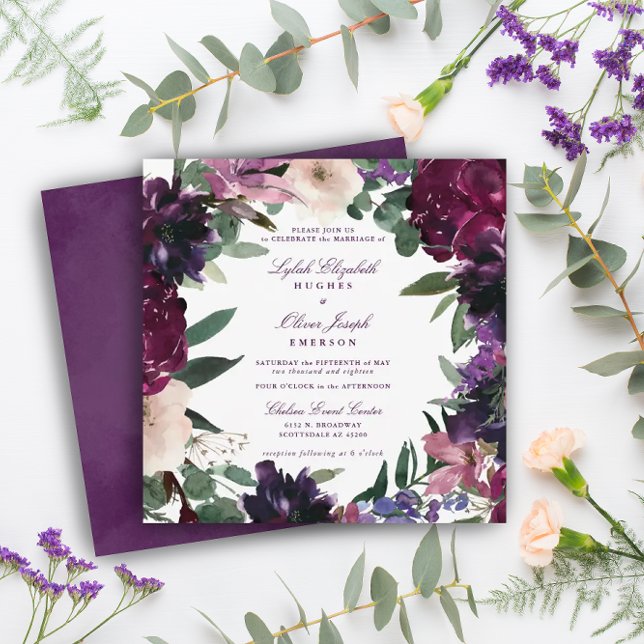 Lush Purple Flowers | Romantic Wedding Invitation (Creator Uploaded)