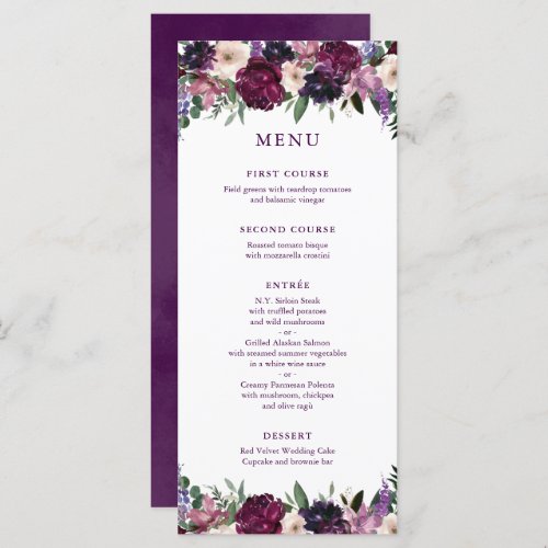 Lush Purple Flowers  Romantic Wedding Menu