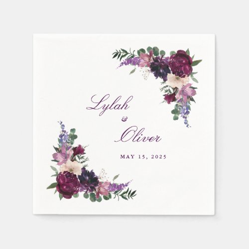 Lush Purple Flowers  Romantic Wedding Napkins