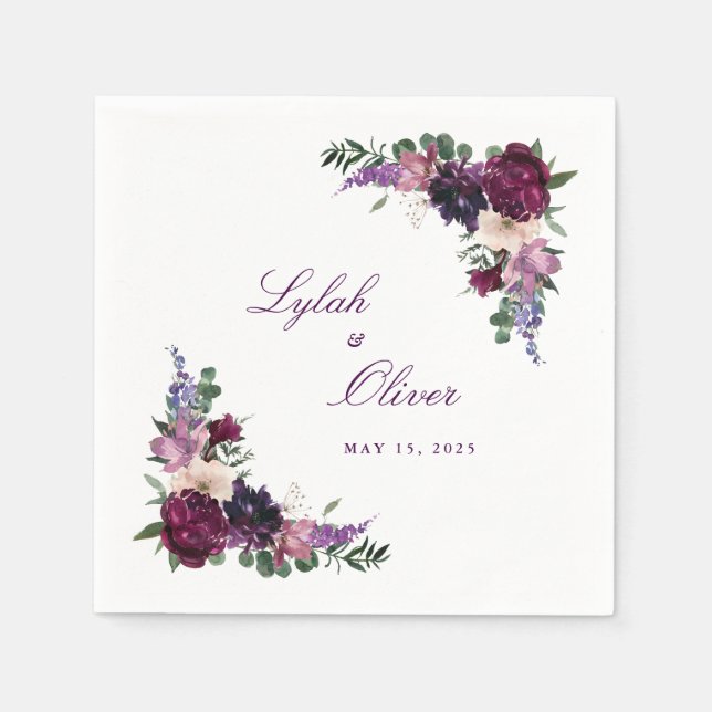 Lush Purple Flowers | Romantic Wedding Napkins (Front)