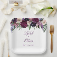 Lush Purple Flowers | Romantic Wedding Paper Plates
