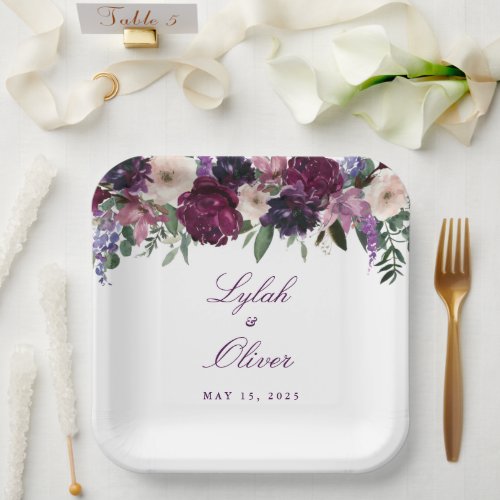 Lush Purple Flowers  Romantic Wedding Paper Plates