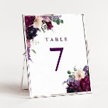 Lush Purple Flowers | Romantic Wedding Table Number<br><div class="desc">Watercolor flowers in shades of rich burgundy,  gentle lilac,  deep eggplant purple and pinkish orchid pair with modern green botanicals such as ferns and eucalyptus in these romantic,  elegant boho table number cards.</div>