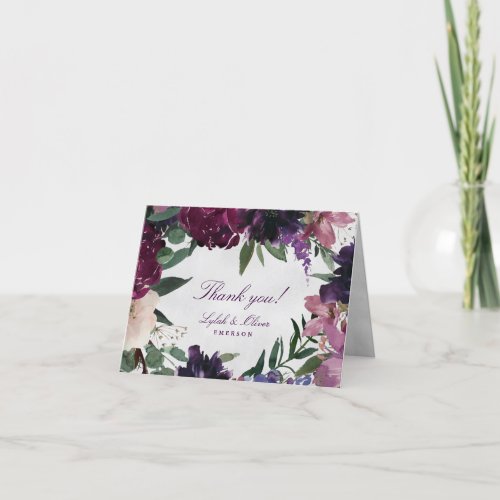 Lush Purple Flowers  Romantic Wedding Thank You Card