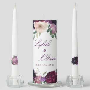 Lush Purple Flowers Romantic Wedding Unity Candle Set