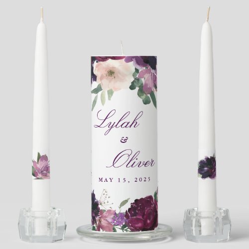 Lush Purple Flowers  Romantic Wedding Unity Candle Set