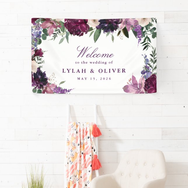 Lush Purple Flowers | Romantic Wedding Welcome Banner (Insitu)