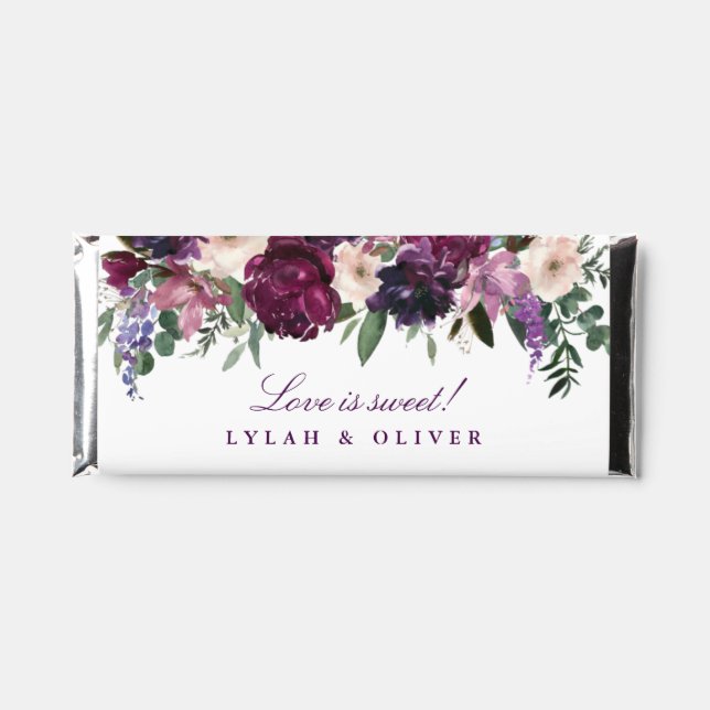 Lush Purple Flowers | Wedding Chocolate Hershey Bar Favors (Front)