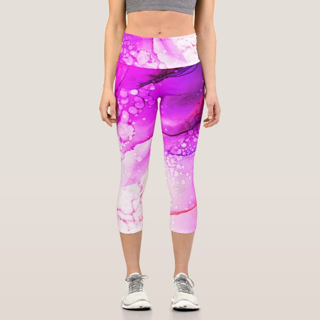 Lush Radiance – Pink Marble Bubble Yoga Capris (Front)