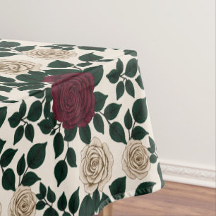 Lush Red And Burgundy Roses With Dark Green Leaves Tablecloth