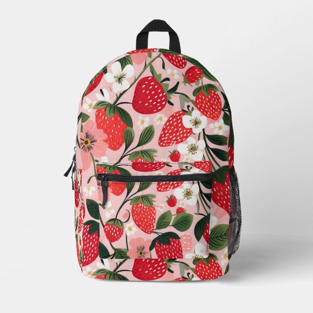 Lush Red Berries and Blossoms Printed Backpack (Front)