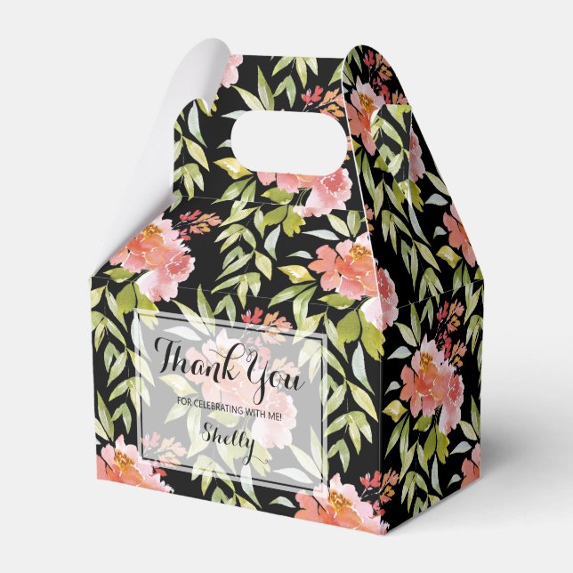 Lush Red Floral Greenery Thank You Favor Boxes (Front Side)