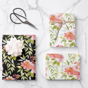 Lush Red Floral Greenery Wrapping Paper Sheets