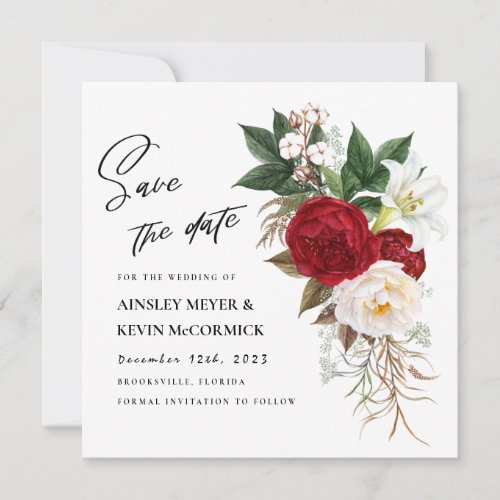 Lush Red Floral Monogram Wedding Save The Date