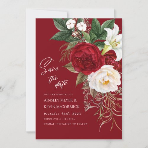 Lush Red Romantic Floral Monogram Wedding Save The Date