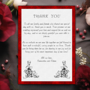 Lush Red Velvet, Black Ornaments Wedding Thank You