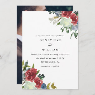 Lush Red Watercolor Floral Bouquet Photo Wedding