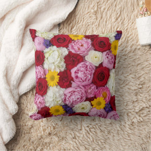Lush Rose and Peony Garden Throw Pillow