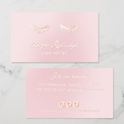 Lush Rose Gold Foil Lashes Pink Business Cards