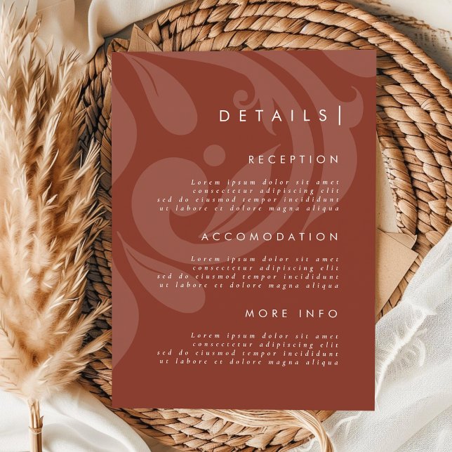 Lush Sienna Damask Stylish Wedding Details Enclosure Card (Creator Uploaded)