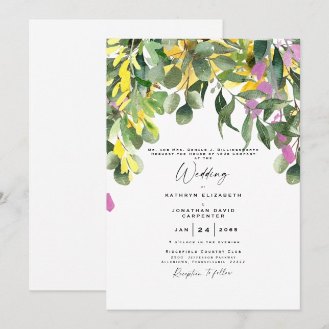 Lush Summer Greenery Wildflower Wedding Invitation (Front/Back)
