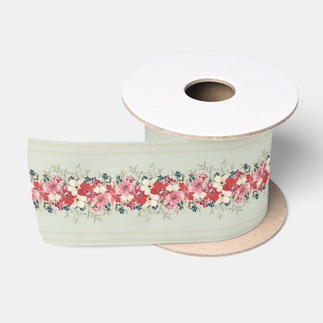 lush traditional botanical green christmas Holiday Satin Ribbon (Spool)
