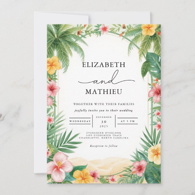 Lush Tropical Arch Bloom Wedding Invitation (Front)