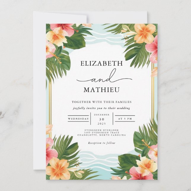 Lush Tropical Flora Archway Wedding Invitation (Front)