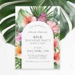 Lush Tropical Floral 40th Birthday Party and Luau Invitation<br><div class="desc">A beautifully lush tropical 40th Birthday Party design with colorful watercolor floral elements that include hibiscus blooms, ginger flowers and a variety of tropical foliage surrounding a stylish arched frame. The looks is vibrant and alive and sets the tone for your celebration in aloha style. A trendy arched frame inset...</div>