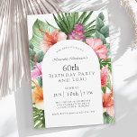 Lush Tropical Floral 60th Birthday Party and Luau Invitation<br><div class="desc">A beautifully lush tropical 60th Birthday Party design with colorful watercolor floral elements that include hibiscus blooms, ginger flowers and a variety of tropical foliage surrounding a stylish arched frame. The looks is vibrant and alive and sets the tone for your celebration in aloha style. A trendy arched frame inset...</div>