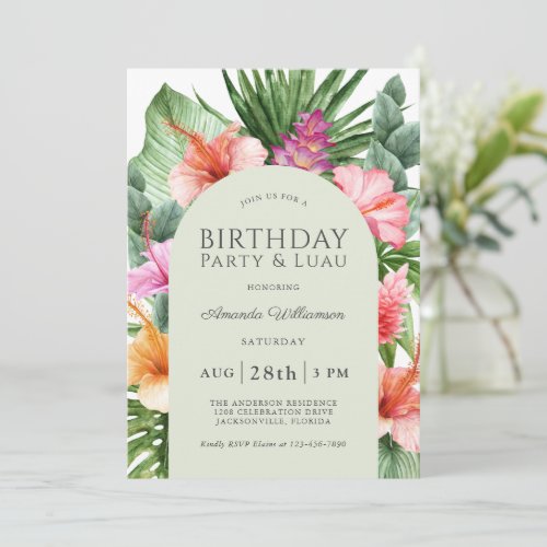 Lush Tropical Floral Birthday Party and Luau Invitation